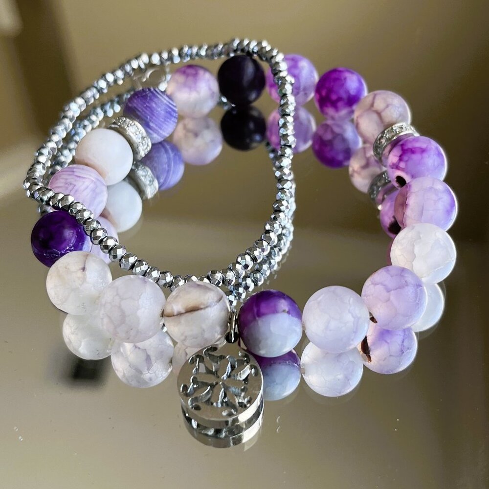 Rustic Cuff Stackable Stretch Bracelet Set Gorgeo… - image 1